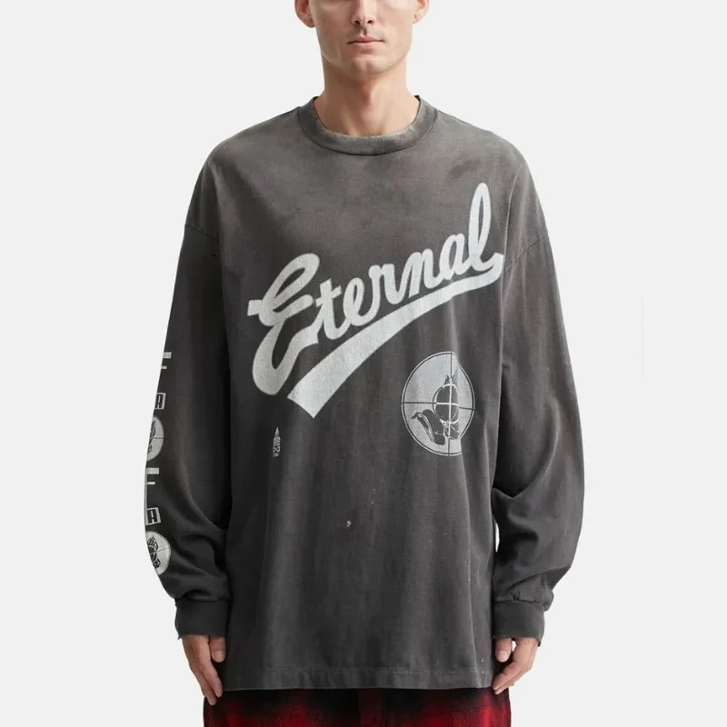 SAINT Mxxxxxx × FEAR OF GOD FG_LS TEE/SNT OF GOD/BLK FOG co-branded model SAINT OF GOD/ETERNAL prayer sight long sleeves, washed black S-XL, this season's major co-branded model, FOG manager JERRY personally carries the goods. The SAINT OF GOD series collaboration has gained quite a lot of buzz. Customized original co-branded SAINT OF GOD main label/washed label. Top-notch printing technology. Using silver sand and cracked pulp on the front and rear panels and heavy washing water to create a natural washed effect of printing, deep restoration